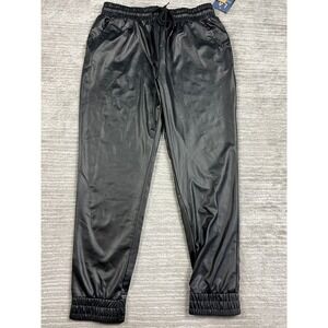 LA Winner Joggers Women L Black SG-JB0071 Faux Leather Elastic Waist Streetwear